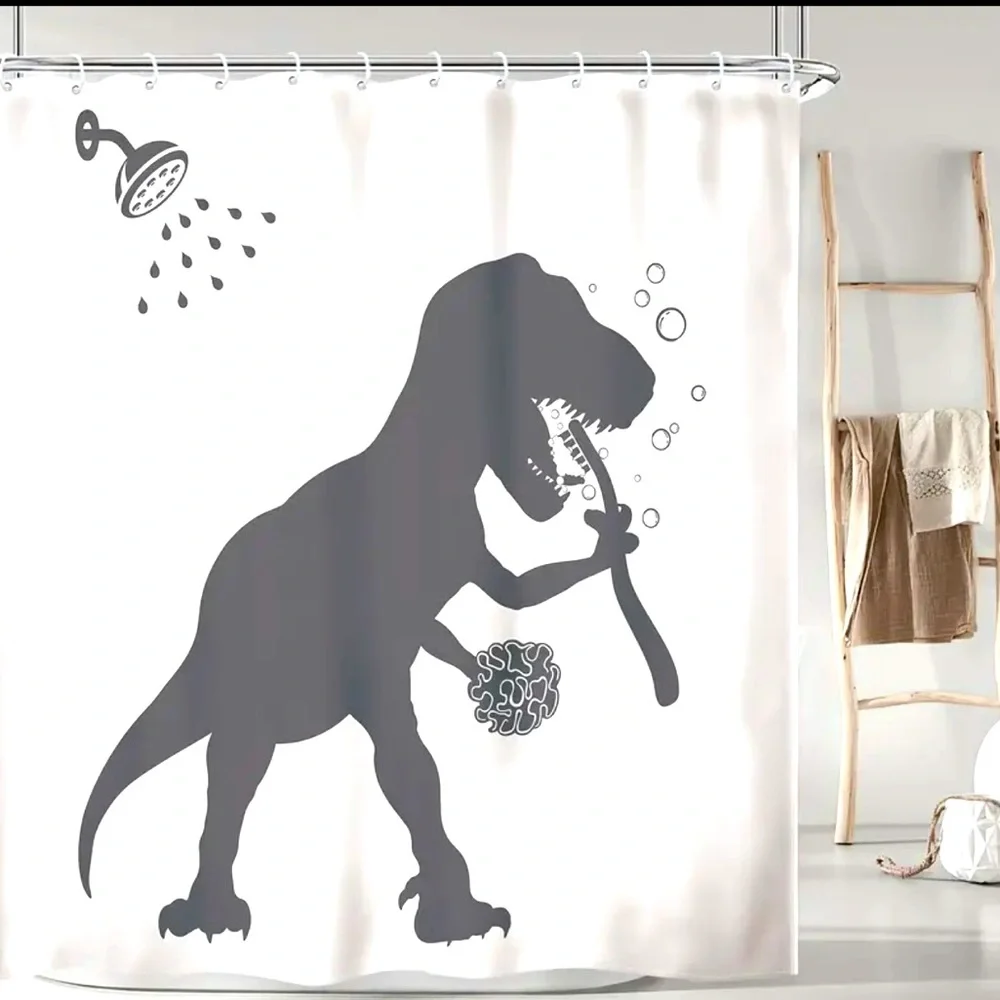 Awesome Dinosaur T-Rex In The‎ Shower Silhouette Shower Curtain
